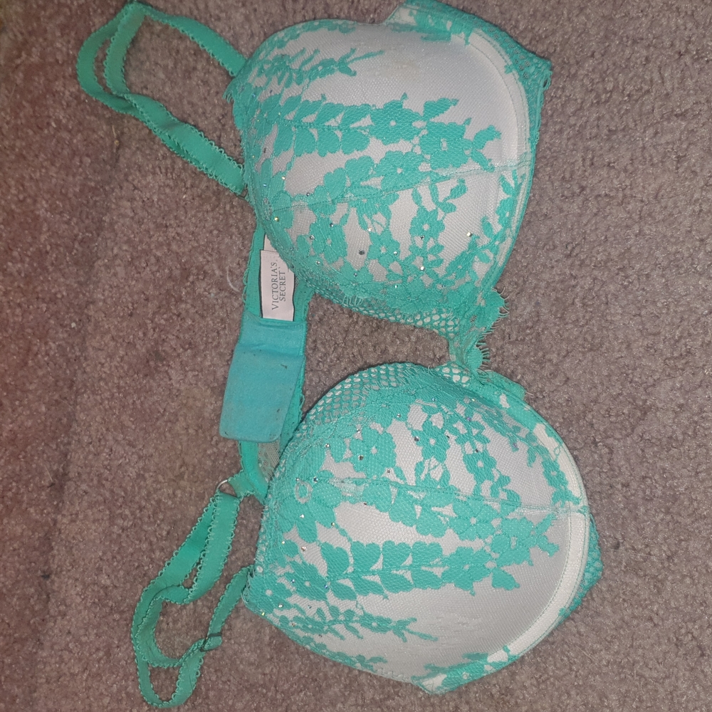 Mint Aqua Turquoise 36C Padded Lace PINK Victoria's Secret Bra